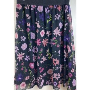 LuLaRoe Black Floral Mesh Overlay Midi Skirt A174